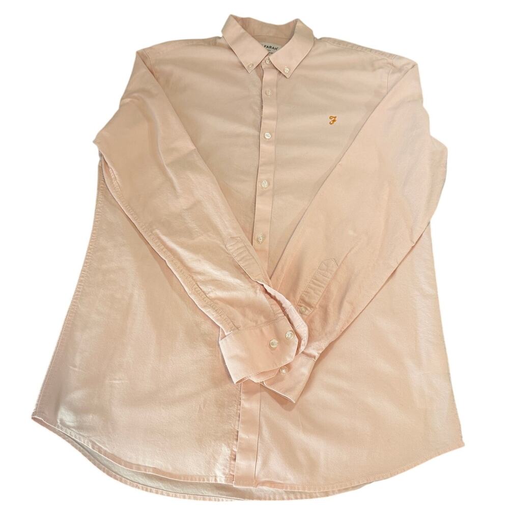 Farah Menās L Tall Slim Fit Pink Oxford Shirt Organic Cotton Button Down